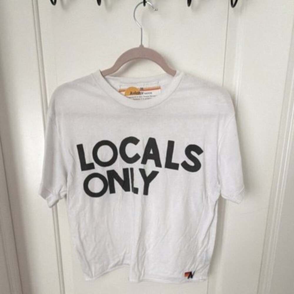 Aviator Nation White Locals Only Logo Graphic Crew Neck T-Shirt M Cotton